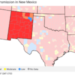 Colored map entitled "Community Transmission in New Mexico"